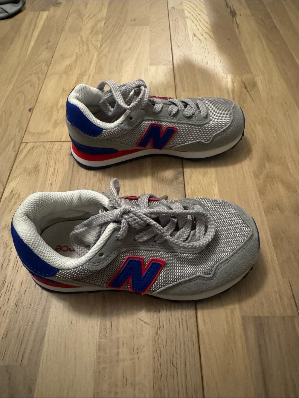 New Balance Kids' Gray Sneakers with Blue & Red Accents size 10.5